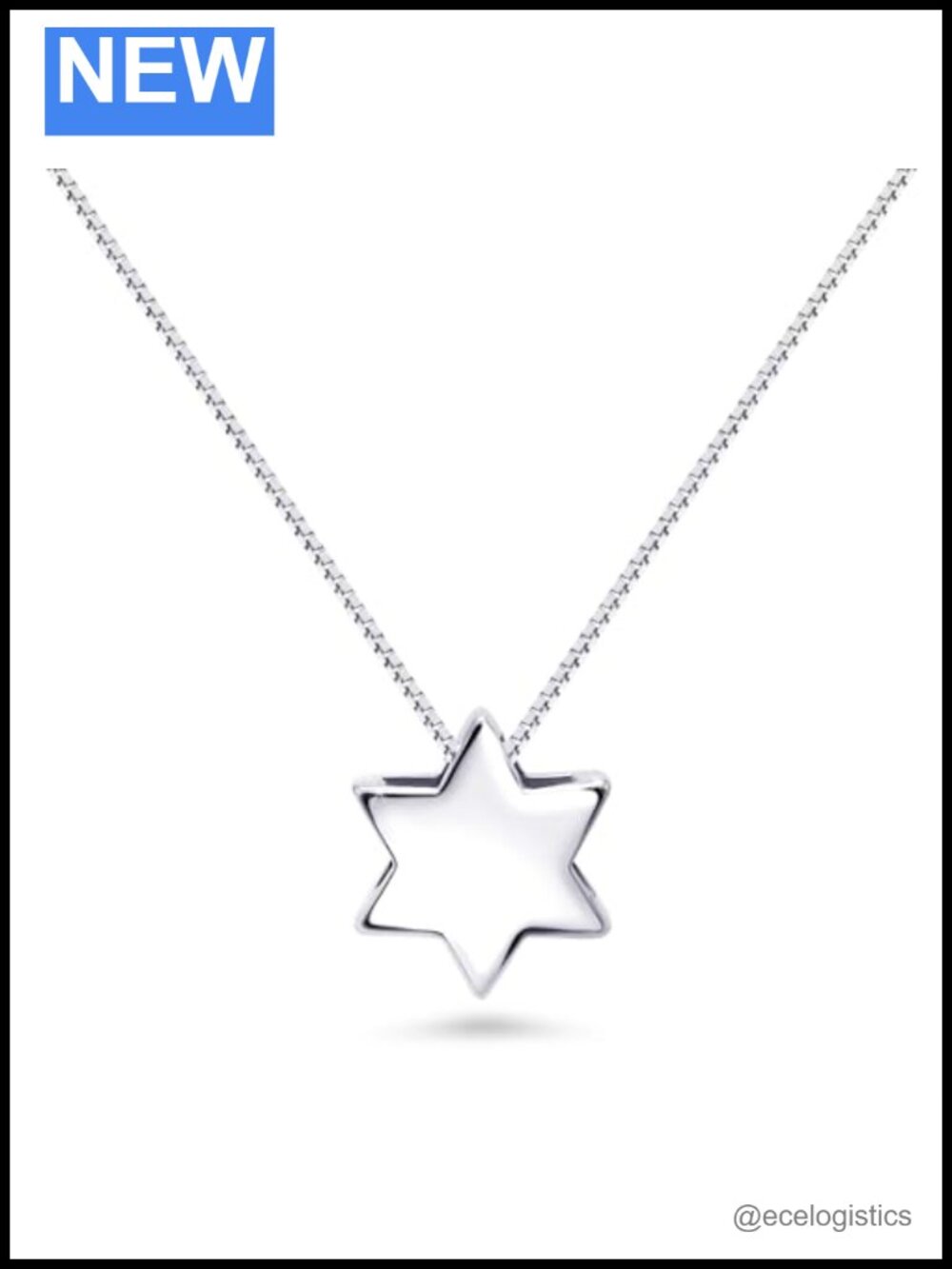 Solid Sterling Silver 925 Star of David Necklace Chain Through Pendant
